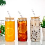 Glass Coffee Glasses Supplier - Wholesale 16oz Transparent with Bamboo Lid Straw