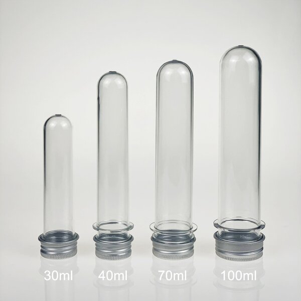 Plastic Test Tube Manufacturer - 70ml Food Grade PET Clear with Screw Caps
