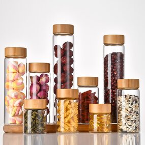 Glass Jar Supplier - 47mm Clear Round with Bamboo Lid for Tea Spice