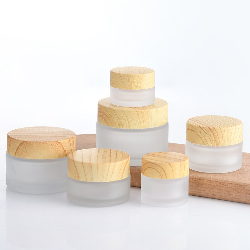 Glass Cosmetic Cream Jar Manufacturer - Wholesale Flat Frosted with Wood Cap