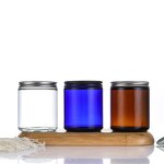 Glass Candle Jar Manufacturer - Wholesale 8oz Clear Blue with Aluminum Lid