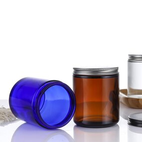 Glass Candle Jar Manufacturer - Wholesale 8oz Clear Blue with Aluminum Lid