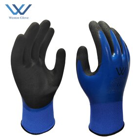 Protective Work Gloves Supplier - Polyester Double Dipped Sandy Nitrile