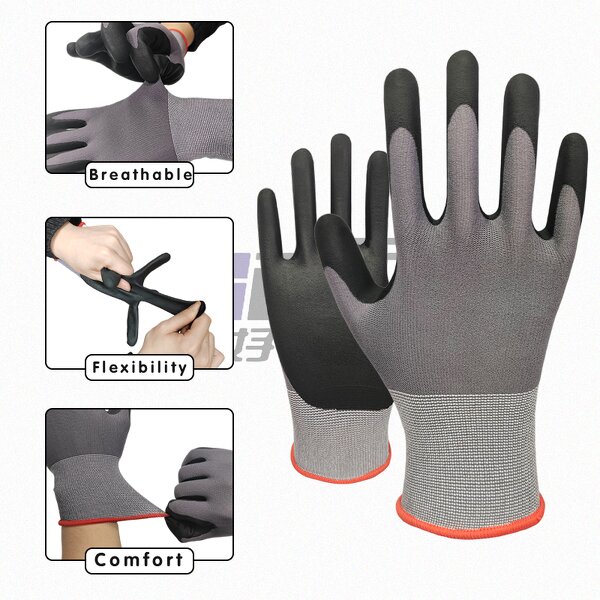 Work Gloves Factory - 15G Nylon Spandex Foam Nitrile Coated Anti-Slip