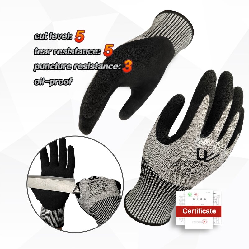 Cut Resistant Gloves Manufacturer - CE EN388 HPPE Level 5 Sandy Nitrile
