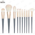 Makeup Brush Set Manufacturer - OEM Custom 10Pcs Wood Handle Blue Brush Kit