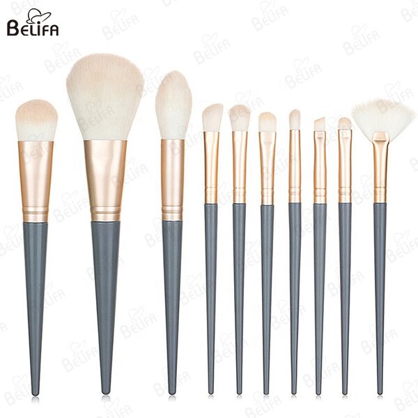 Makeup Brush Set Manufacturer - OEM Custom 10Pcs Wood Handle Blue Brush Kit