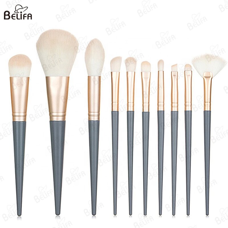 Makeup Brush Set Manufacturer - OEM Custom 10Pcs Wood Handle Blue Brush Kit
