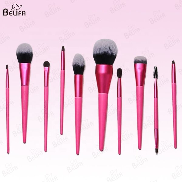 Makeup Brush Set Manufacturer - OEM Custom 10PCS Soft Synthetic Vegan Luxury Pink