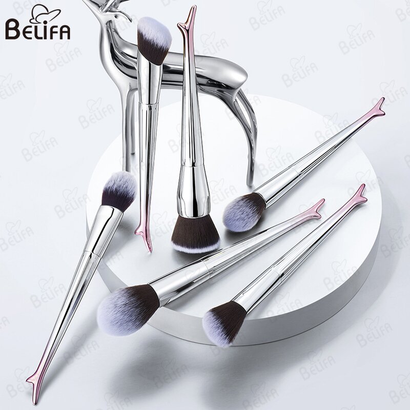 Makeup Brushes Manufacturer - OEM/ODM High-heeled Conical Gradient Silver Handle