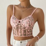 Mesh Crop Top Supplier - OEM Floral Embroidery Crop Top