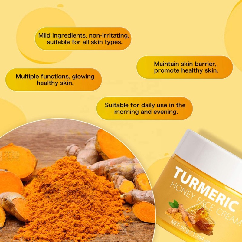 Daily Use Organic Turmeric Honey Face Cream 50g Vegan Herbal Formula with Vitamin E for Home Use