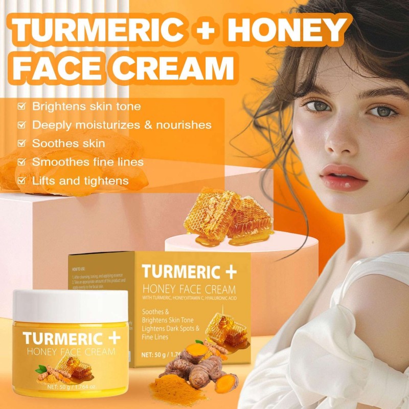 Daily Use Organic Turmeric Honey Face Cream 50g Vegan Herbal Formula with Vitamin E for Home Use