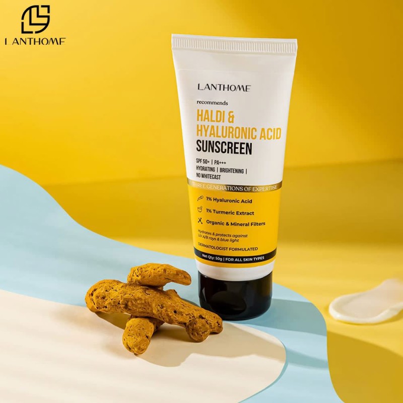 Organic Sunscreen SPF 50 + PA++ With Vitamin C Turmeric Hyaluronic Acid Uv Protection Moisturizing Brighten Sunscreen Cream