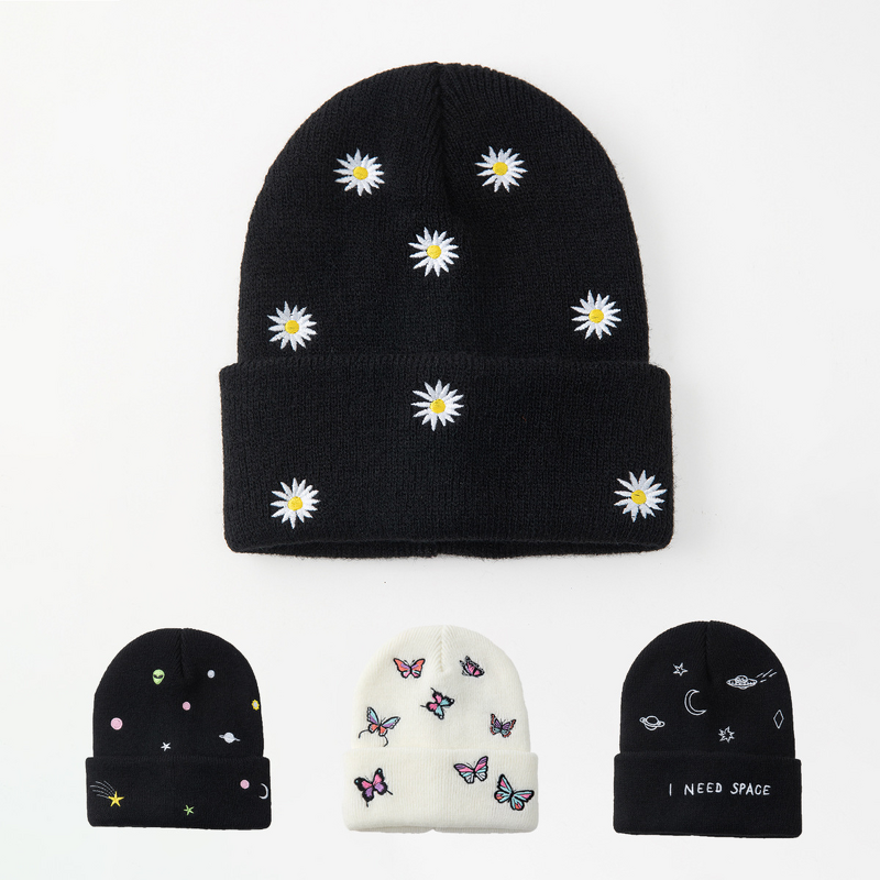 Knitted Hat Manufacturer - OEM/ODM New Spliced Pattern Butterfly Embroidered