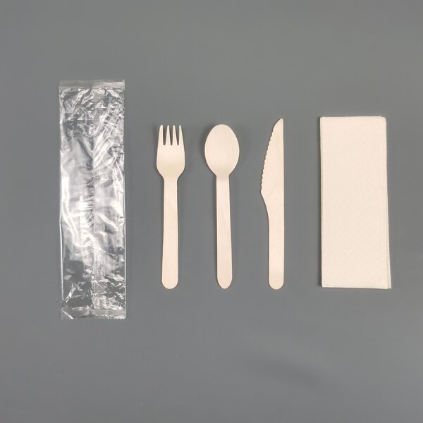 Wooden Cutlery Set with Napkin Supplier - Eco-Friendly Individual Packaging for Parties