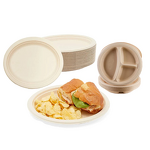 Bagasse Dinner Plates Factory - Biodegradable Leakproof Flat Natural Design