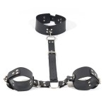 Hot Leather Sex Handcuffs Adult Neck to Wrist Restraints Kit Behind Handcuffs  Bondage Bdsm