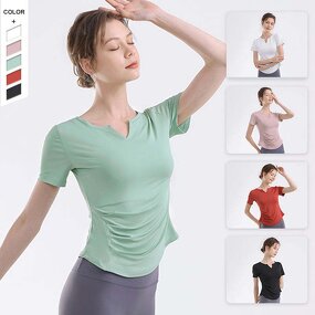 Pilates T-Shirt Manufacturer - OEM/ODM High Quality Quick-Dry Small V-Neck
