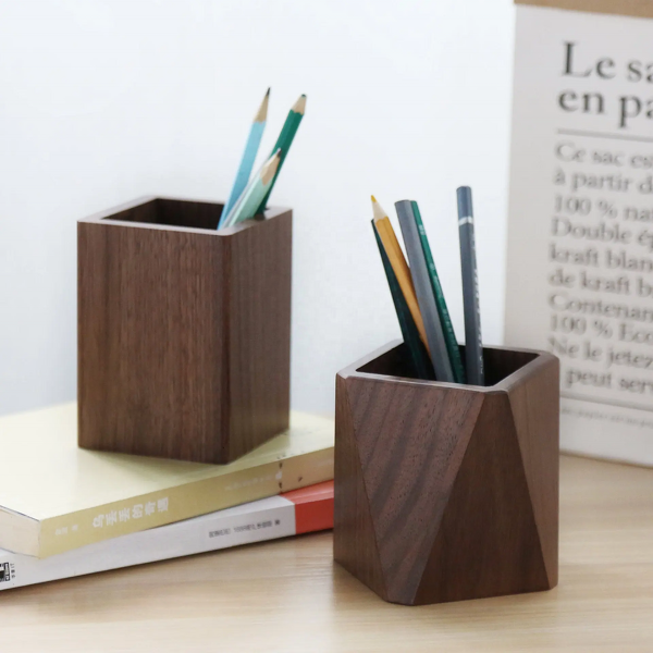 Wood Pen Holder Manufacturer - OEM Custom Walnut Wood Square Executive Desktop