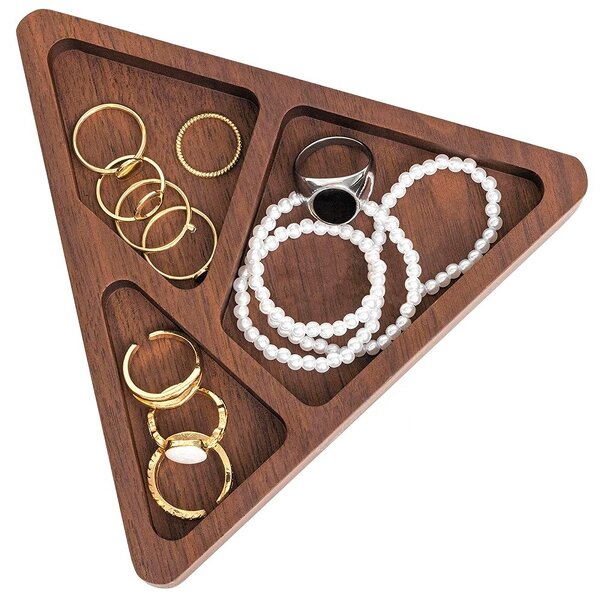 Ring Holder Dish Manufacturer - OEM Custom Walnut Wood Triangle Desk Organizer