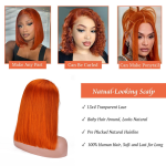 13X4 European and American Style Short Bob Wig 40-inch Remy Hair with Transparent Lace Orange Lace Front Cap Small Size