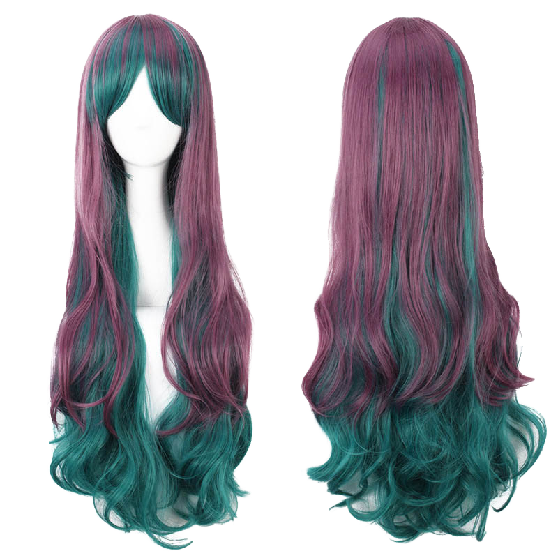Women's 32\" Long Pink Synthetic Wig Wavy Multi-Color Halloween Lolita Wig Deep Wave Cosplay Party Wholesale Supply Transparent