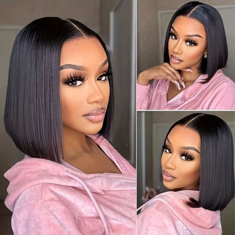 Ready for Delivery Brazilian Remy Hair Wig Natural Color Short Straight Bob with Small Cap Transparent Lace Front