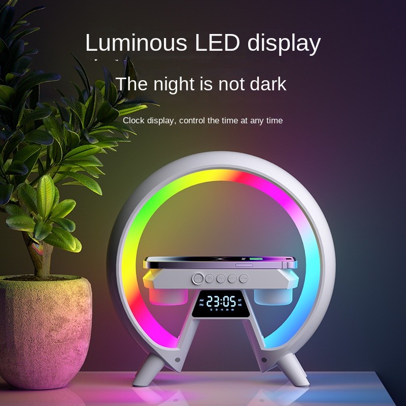 Big G RGB LED Wireless Speaker 5W Output Mobile Phone Wireless Charging Clock Nightlight Multifunctional Audio Battery Display