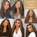 DEEP Curl Remy Hair Wig Front Lace Full Head Wig HD Transparent Lace Kinky Texture Straight Style Model Highlight Wigs 4x4