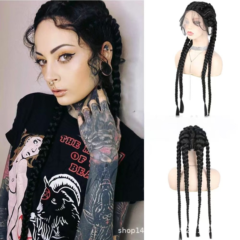 Foreign Trade Synthetic Fiber Wig Synthetic Braided Lace Front Wig Fishbone Braid Cap
