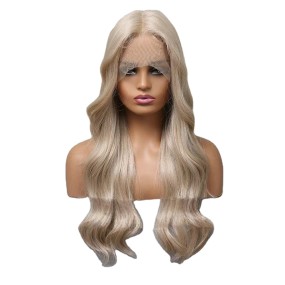 Women's Long-Length T-Shaped Lace Wig Blonde Big Wavy Curls Natural Cosplay Full Headband Hairstyle Small Size Long Layered