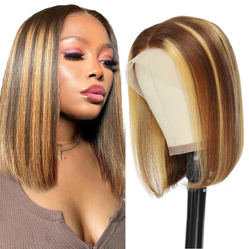 European American 4/27 13*4 Bob Wig High Quality Remy Hair Light Brown Lace Short Female Full Head Wig Small Cap Size 40 Inch