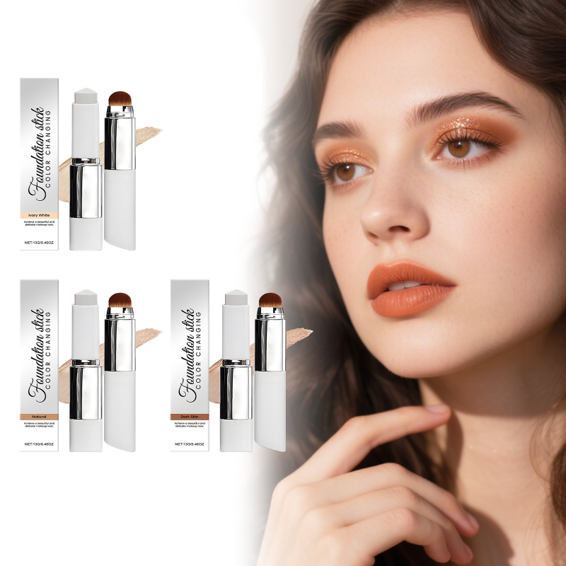 2-in-1 Cream Foundation Stick Color-Changing Mineral Makeup Lightweight Natural Fit for Oily & Dry Skin Matte Clear Coverage