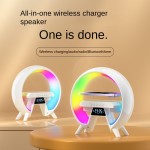大G RGB LED无线扬声器5W输出手机无线充电时钟夜灯多功能音频电池显示器