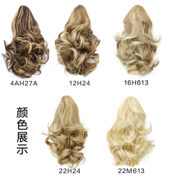 女士假发欧美风格短高马尾梨花卷发大爪夹合成高温纤维
