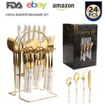 Flatware Set Supplier - Marble Pattern 24 PCS Stainless Steel