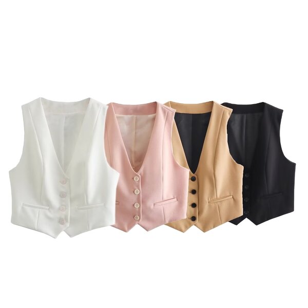 Short Waistcoat Manufacturer - OEM Custom PB&ZA Women 2023 Spring V-neck