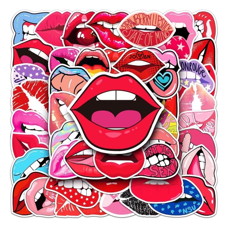 Hot Selling Wholesale 50pcs Red Lips Cartoon Sticker
