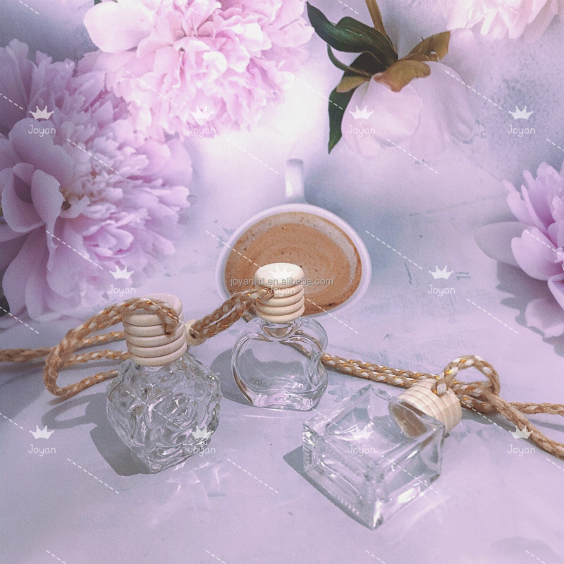 Car Fragrance Diffuser 10ml Square Shape Glass Air Freshener Bottle with Wooden Lid and Screw Refillable Perfumed Bottle