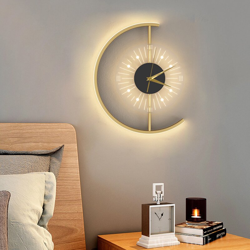 Gold LED Wall Lamp Factory - Modern Nordic Hotel Charging Clock