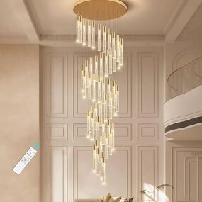 Crystal Tube Chandelier Manufacturer - OEM Modern Luxury Lobby Gold Long Custom