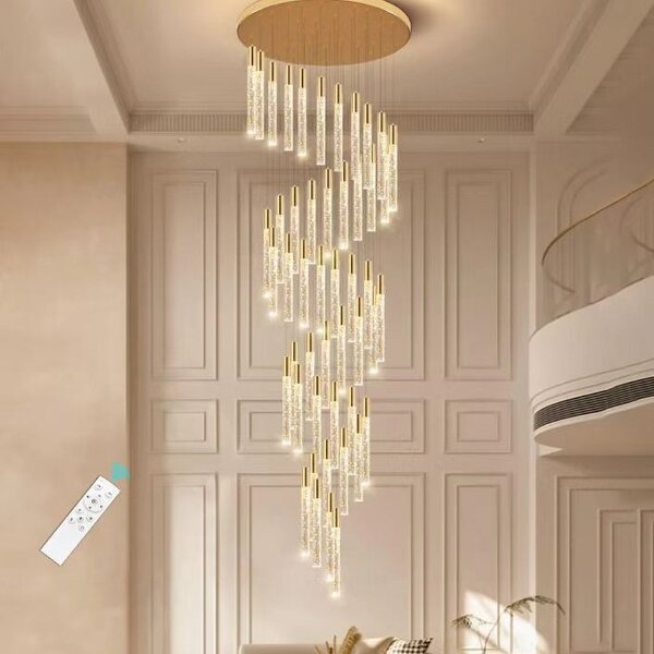 Crystal Tube Chandelier Manufacturer - OEM Modern Luxury Lobby Gold Long Custom