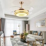 Gold Chandelier Fan Factory - OEM Three Colors Retractable Blade Ceiling
