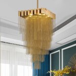 Golden Tassel Chandelier Factory - OEM Customization Luxury Aluminum Chain Artistic