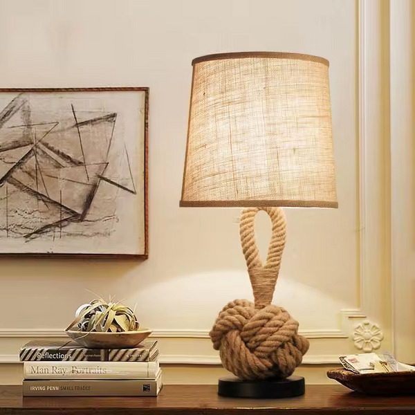 Linen Table Lamp Manufacturer - OEM American Retro Woven Hemp Rope Vintage