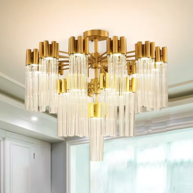 Gold Chandelier Factory - OEM LED Luxury Crystal Ceiling Rod Lighting