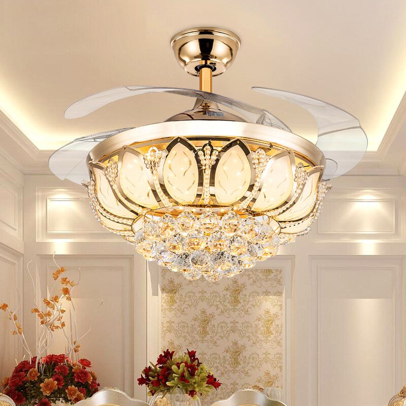 Crystal Chandelier Fan Manufacturer - OEM Loft Style Luxury Remote Control LED
