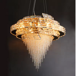 Crystal Drop Chandelier Manufacturer - OEM High Ceiling Gold Iron Modern Lighting