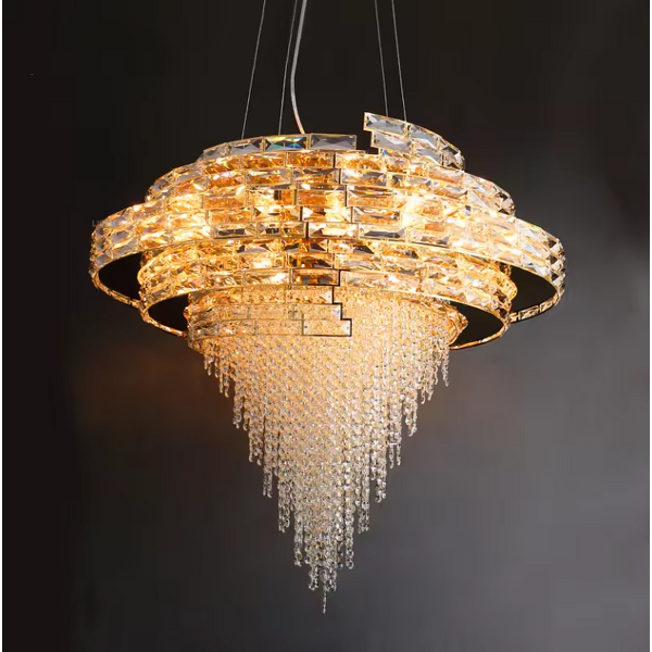 Crystal Drop Chandelier Manufacturer - OEM High Ceiling Gold Iron Modern Lighting